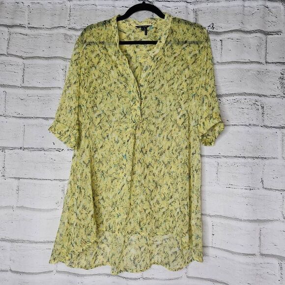 Nic + Zoe Printed Split V-Neck Hi-Low Hem Tunic Top Yellow Small - Picture 1 of 14